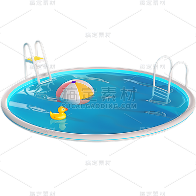 夏天通用3D卡通蓝色泳池元素素材