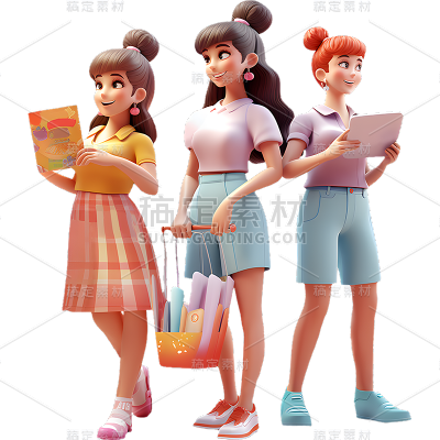 通用电商促销3D立体C4D卡通感多人狂欢人物购物元素素材