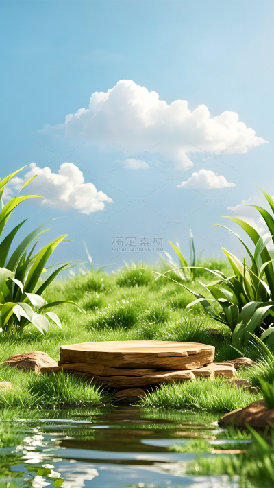 风光系列实景感蓝天森林植物展台背景