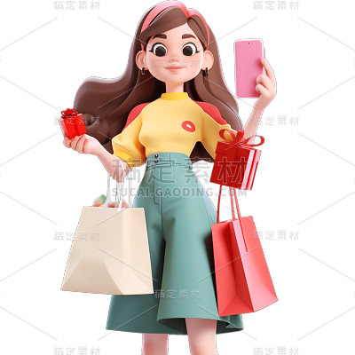 3D电商购物女孩人物贴纸