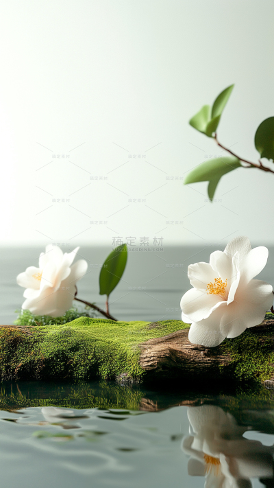 植物系列实景感山茶花植物展台背景