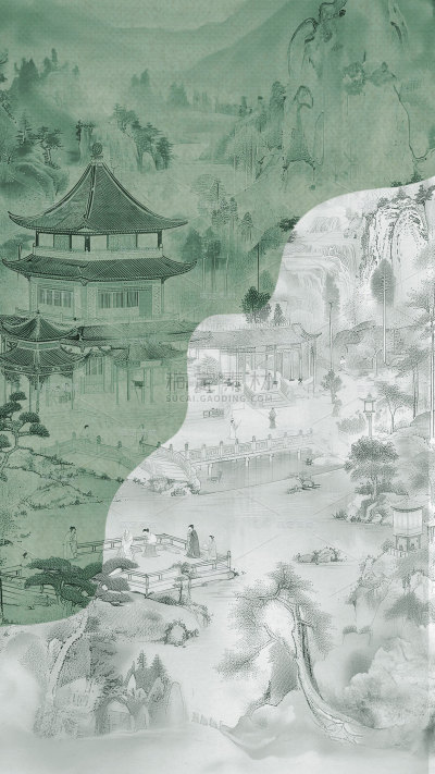 中国风中式建筑底纹背景图片