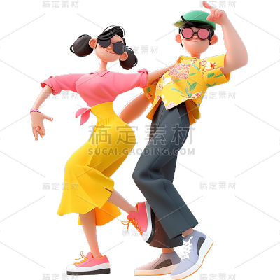 通用3D时尚感卡通感插画狂欢人物贴纸