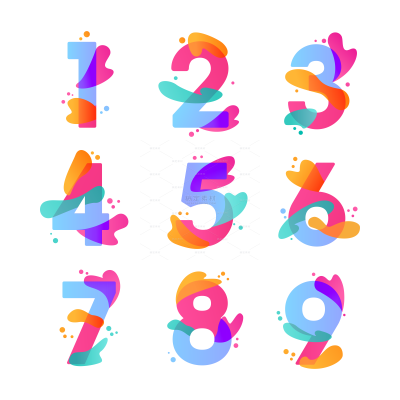 艺术字系列插画风渐变彩绘数字组合（td）