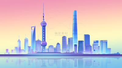 建筑系列插画风渐变写实上海城市建筑图片（td）