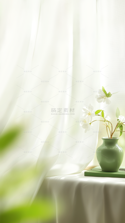 植物系列写实清新感白窗帘植物场景