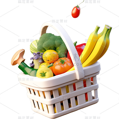 彩色立体风菜篮子物品贴纸