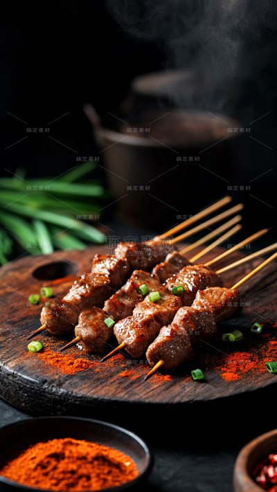 美食写实一盘烧烤葱花