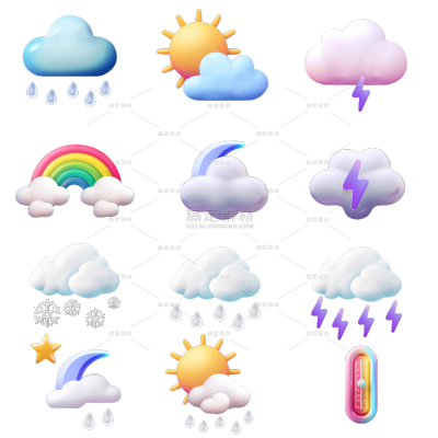 气象系列软3D气象图标组合贴纸 