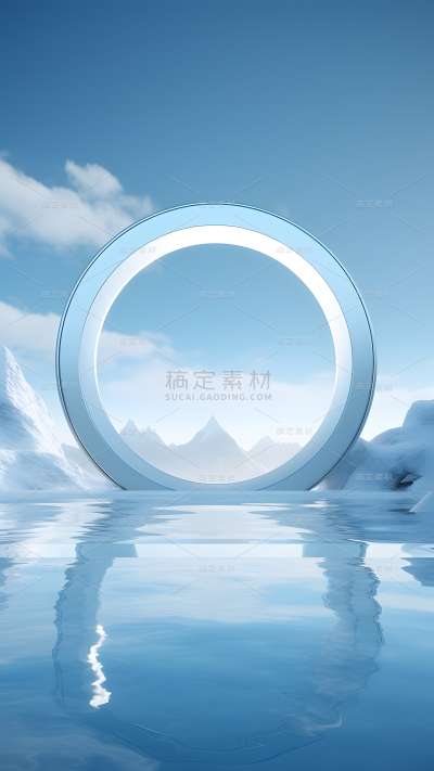 通用电商简约风纯色蓝色水面透明展台场景背景