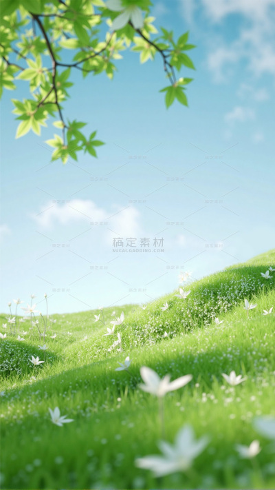 春天创意实景草地天空背景