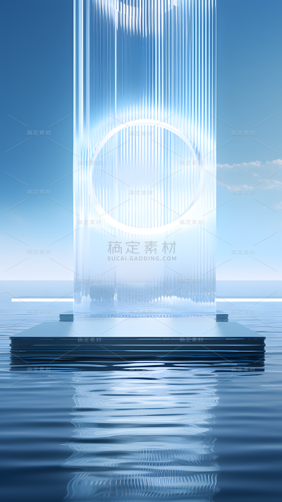 通用电商简约风纯色蓝色水面透明展台场景背景