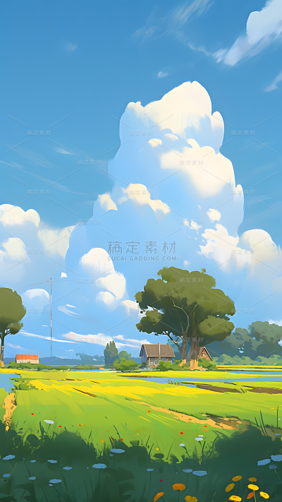 春天春季春日氛围感插画旷野场景背景图片素材