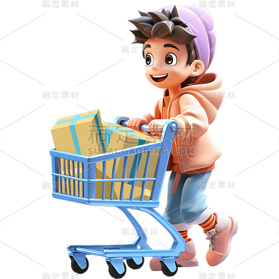 通用电商促销狂欢单人人物购物车元素素材
