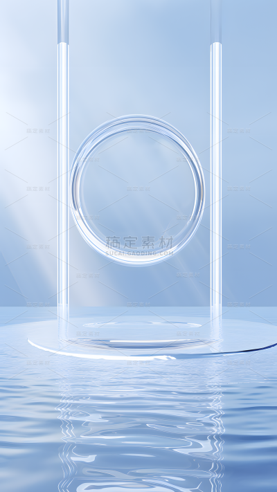 通用电商简约透明玻璃感水面展台场景背景