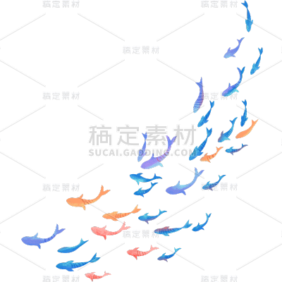 通用肌理插画鱼群贴纸动物系列