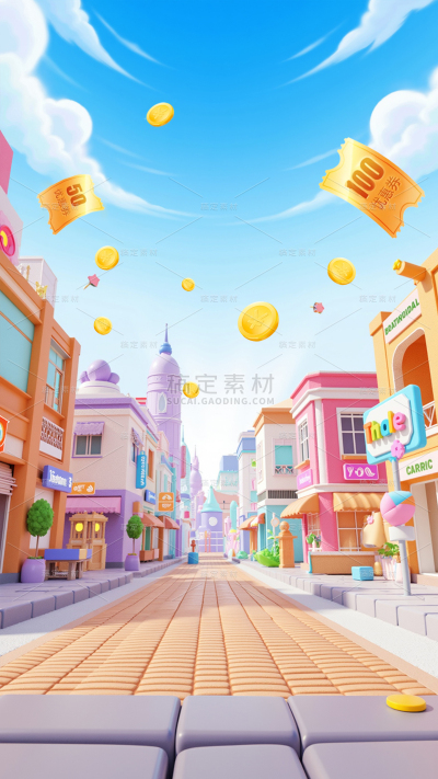 618双十一双11双十二双12拟物风促销街道展台背景