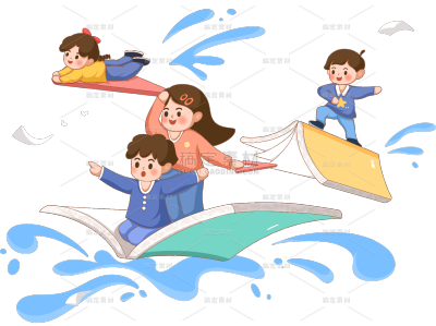 开学季9.1描边人物书本组合组合元素素材