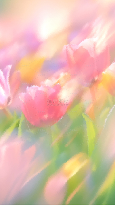 春天抽象模糊郁金香花丛背景