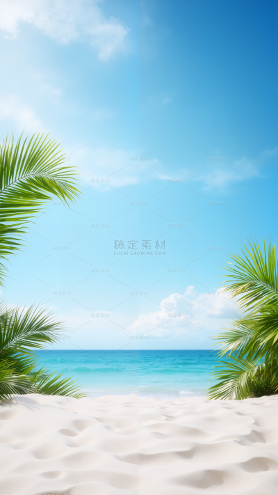 风光系列实景感沙滩蓝天白云植物展台