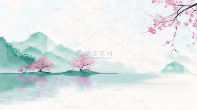 中国风通用春绿色古风山水背景场景图片素材
