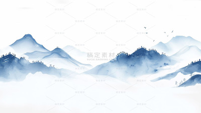 中国风通用青蓝色古风山水背景场景图片素材