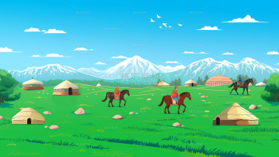 常规系列通用草原蒙古包插画背景素材