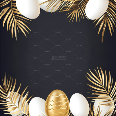 insMind Easter Luxurious Gold and Black Colors Bunny and Leaves Background Image
