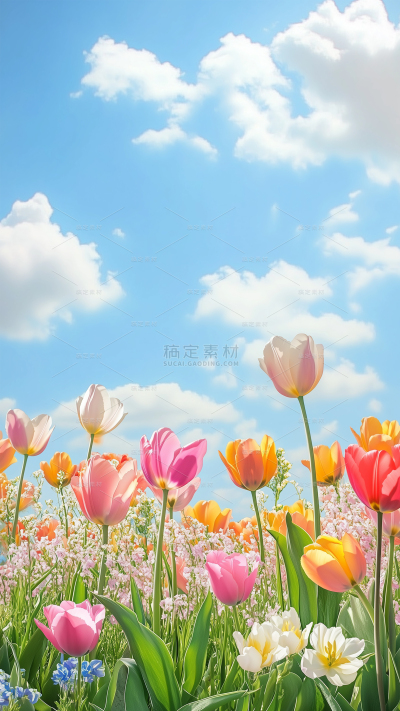 植物系列写实郁金香花海背景