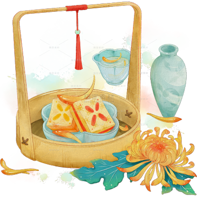 重阳节九月初九手绘插画重阳糕场景元素素材
