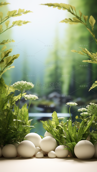 通用电商简约风绿植植物静态场景背景
