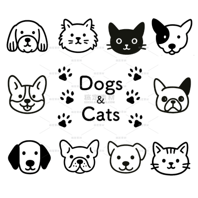 动物系列矢量猫狗动物插画元素组合（td）