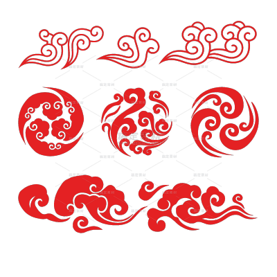 图标系列红色国风祥云图标组合元素（td）