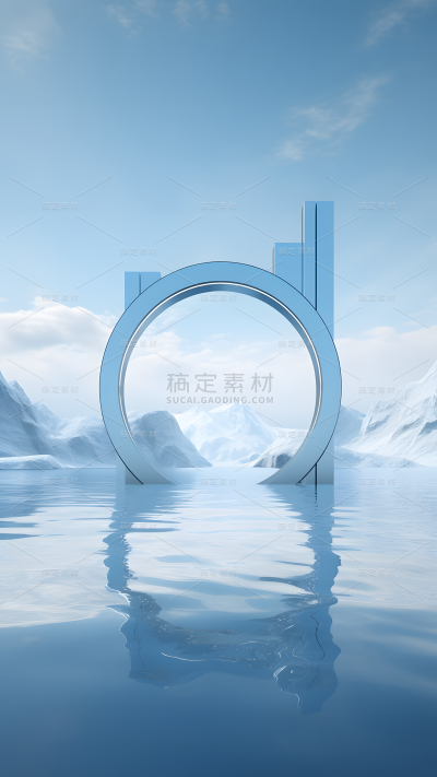 通用电商简约透明玻璃感水面冰山展台场景背景