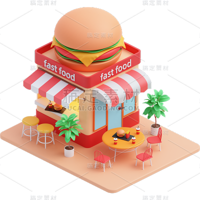 餐厅门店汉堡快餐立体3D贴纸