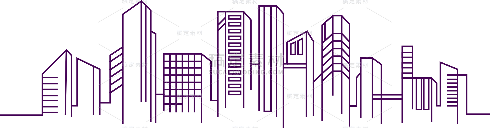 建筑系列紫色城市建筑线稿元素（td）