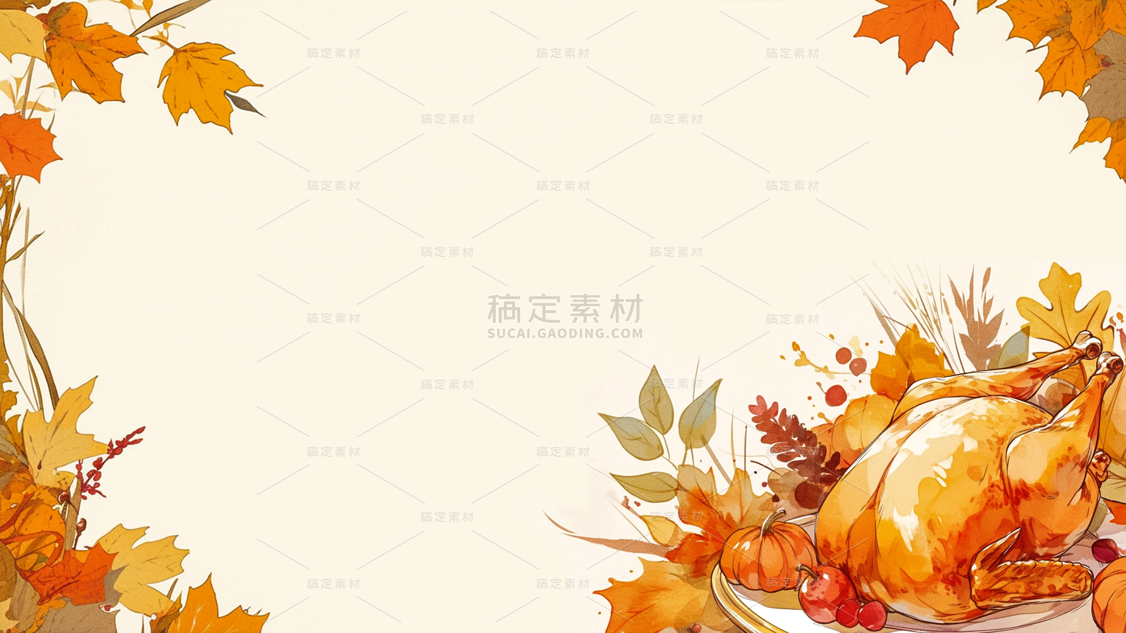 感恩节手绘枫叶南瓜背景