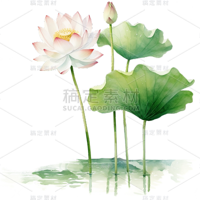 植物通用水彩荷花荷叶元素素材
