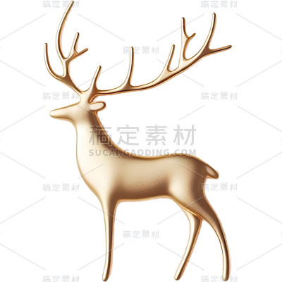 圣诞节平安夜3D立体金色金属感麋鹿圣诞装饰元素素材