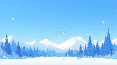 风光系列插画风冬天下雪树林背景（td）