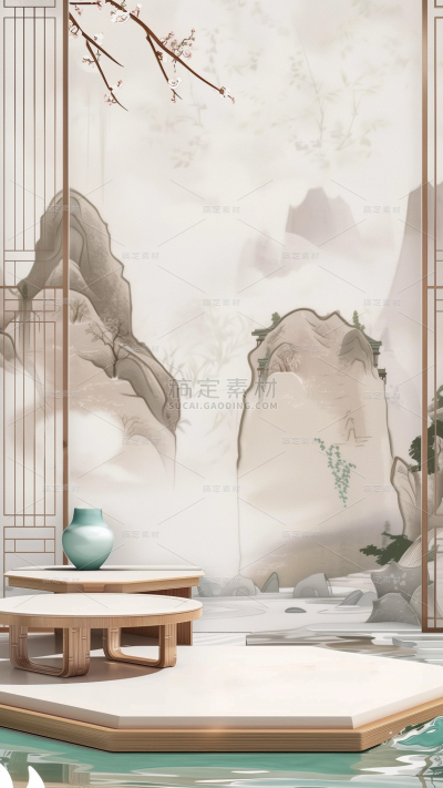 促销通用3D国潮展台背景图片素材