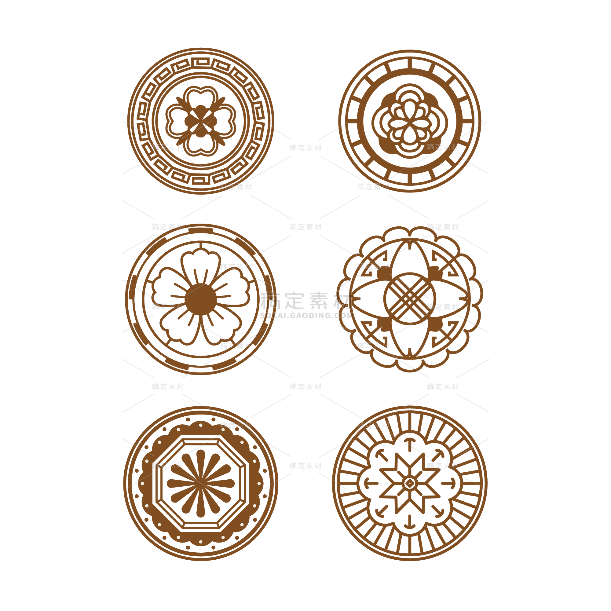 中秋节通用月饼印花单色花纹套系组合图案贴纸元素素材