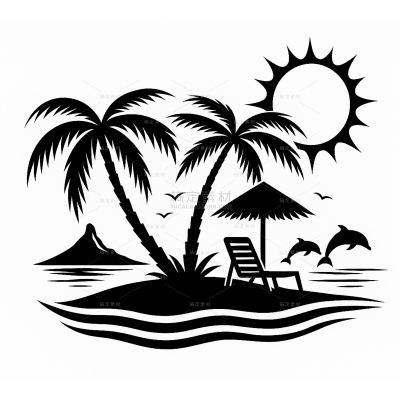 风光系列简约太阳椰树海岛插画（td）