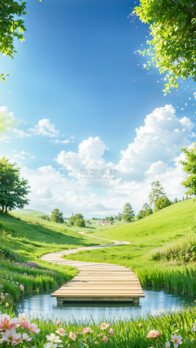 风光系列实景蓝天草地场景背景