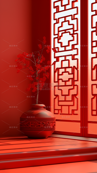 通用电商促销3D立体中国风中式室内光感场景背景图片素材