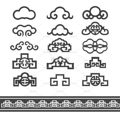 图标系列中国风黑白简约祥云图标元素（td）