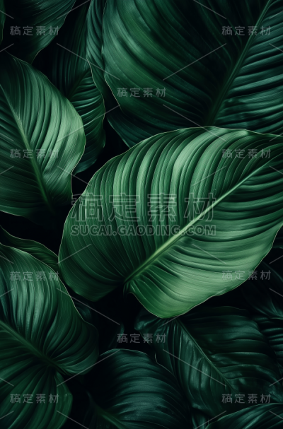 常规内容-植物系列文艺感深绿色叶片背景图片