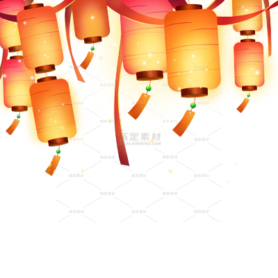 常规中国风边缘发光一串灯笼元素