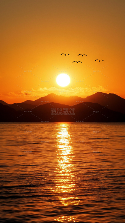 风光系列写实夕阳落日水面背景