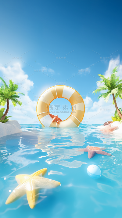 夏天夏季夏日海边3D立体场景背景素材